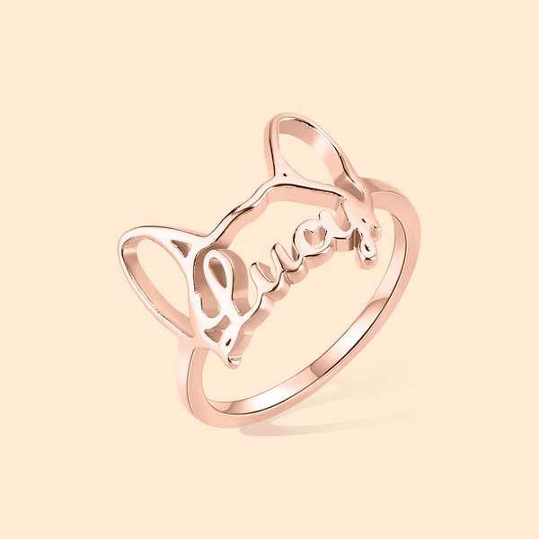 Anillo personalizado de orejas de raza de perro con nombre grabado Regalo de joyería para perro mamá amante de las mascotas