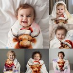 Personalisierte Baby Hochlandkuh mit Weihnachtsmütze Flanelldecke Weihnachten Geburtstag Geschenk für Hochlandkuh-Liebhaber
