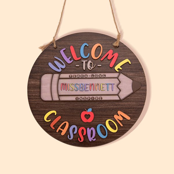 Gepersonaliseerd 3D Houten Klaslokaal Welkom Deurbord Potlood Ontwerp Hangende Plaquette Kerst Leraar Waardering Gift voor Leraren
