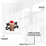 Gepersonaliseerde Meowy Christmas Tote Bag Handtas Hond Kat in Kerstmuts Winkeltas met Naam Tekst Kerstmis Verjaardagscadeau voor Vriend Familie Huisd