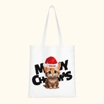 Gepersonaliseerde Meowy Christmas Tote Bag Handtas Hond Kat in Kerstmuts Winkeltas met Naam Tekst Kerstmis Verjaardagscadeau voor Vriend Familie Huisd