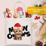Gepersonaliseerde Meowy Christmas Tote Bag Handtas Hond Kat in Kerstmuts Winkeltas met Naam Tekst Kerstmis Verjaardagscadeau voor Vriend Familie Huisd