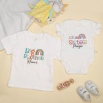 Gepersonaliseerd 100% Katoen Geborduurde Afdrukken Regenboog Unisex T-shirt en Onesie Set met Naam Bijpassende Set Verjaardagscadeau voor Nieuwe Moede