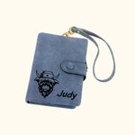 Portafoglio personalizzato multicolore in pelle di vacca scozzese delle Highlands con nome e portacarte Regalo di Natale di compleanno per donna