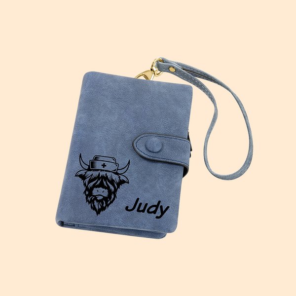 Portafoglio personalizzato multicolore in pelle di vacca scozzese delle Highlands con nome e portacarte Regalo di Natale di compleanno per donna