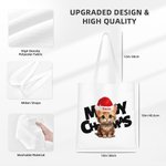 Gepersonaliseerde Meowy Christmas Tote Bag Handtas Hond Kat in Kerstmuts Winkeltas met Naam Tekst Kerstmis Verjaardagscadeau voor Vriend Familie Huisd