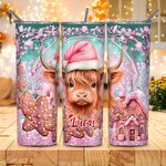 Vaca de las Tierras Altas con gorro de Papá Noel personalizada Vaso fino de 20oz Taza de café de pan de jengibre con pajita Regalo de cumpleaños de Na