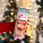 Vaca de las Tierras Altas con gorro de Papá Noel personalizada Vaso fino de 20oz Taza de café de pan de jengibre con pajita Regalo de cumpleaños de Na