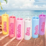Gobelet Coloré Personnalisé avec Nom en Style Fille de Rose 450ml avec Paille Cadeau de Mariage pour Amie
