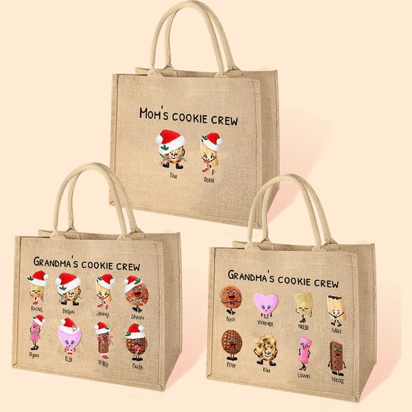 Sac à Main Personnalisé avec Nom Texte et Motif de Biscuits Cadeau Anniversaire Noël pour Famille Grand-maman