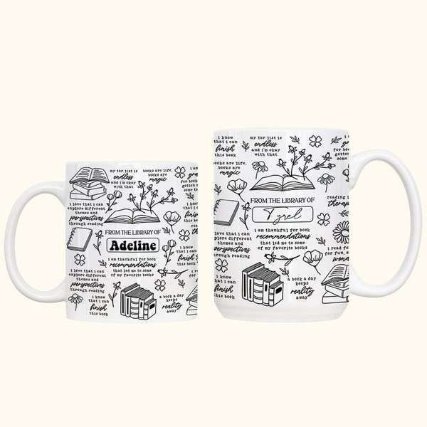 Spersonalizowany kubek ceramiczny z imieniem i nazwiskiem z Biblioteki Kawy z Codzienną Afirmacją Prezent dla Przyjaciela Rodziny Miłośnika Czytania Książek