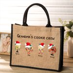 Personalized Grandma's Mom's Christmas Cookie Tote Bag with Kids Grandkids Names Christmas Birthday Gift for Mom Grandma