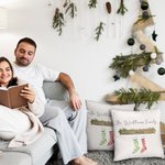 Henkilökohtainen joulusukka perhe monivärinen heittää tyynyn kansi Home Decor nimi syntymäpäivä joululahja perheelle ystävä