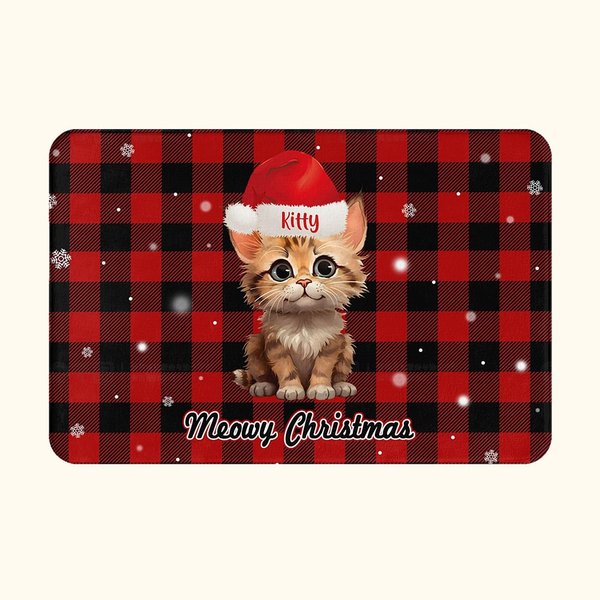 Gepersonaliseerde Meowy Kerst Hond Kat met Kerstmuts Deurmat Home Decoratie Kerstcadeau voor Family Pet Lover