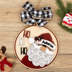 Personalizzato Natale Babbo Natale Ciondolo in legno Ornamento rotondo con fiocco e nome Decorazione albero di Natale Regalo di Natale per la famiglia
