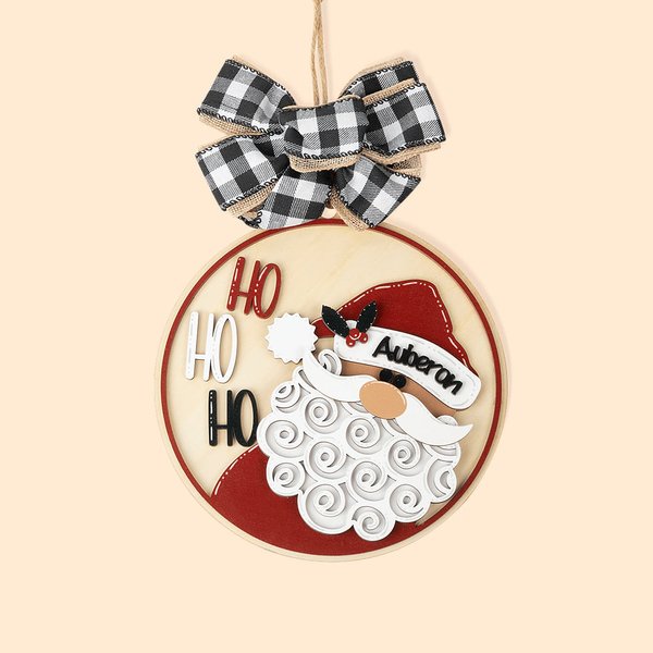 Personalizzato Natale Babbo Natale Ciondolo in legno Ornamento rotondo con fiocco e nome Decorazione albero di Natale Regalo di Natale per la famiglia