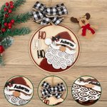 Personalizzato Natale Babbo Natale Ciondolo in legno Ornamento rotondo con fiocco e nome Decorazione albero di Natale Regalo di Natale per la famiglia