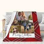 Gepersonaliseerde 4 foto's Collage Buffalo Plaid Zachte Deken Kerst Verjaardag Gift voor Vrienden Familie