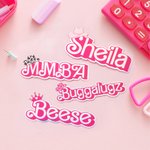 Personalised  Fashion Curved Name Stickers Water Resistant Holographic Vinyl Decal Label Birthday Gift for Sister Friend Pink Doll Lovers