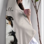 Manta con capucha personalizada con foto de mascota en acuarela, gorro y nombre Regalo de cumpleaños, Navidad y conmemoración para los amantes de las 