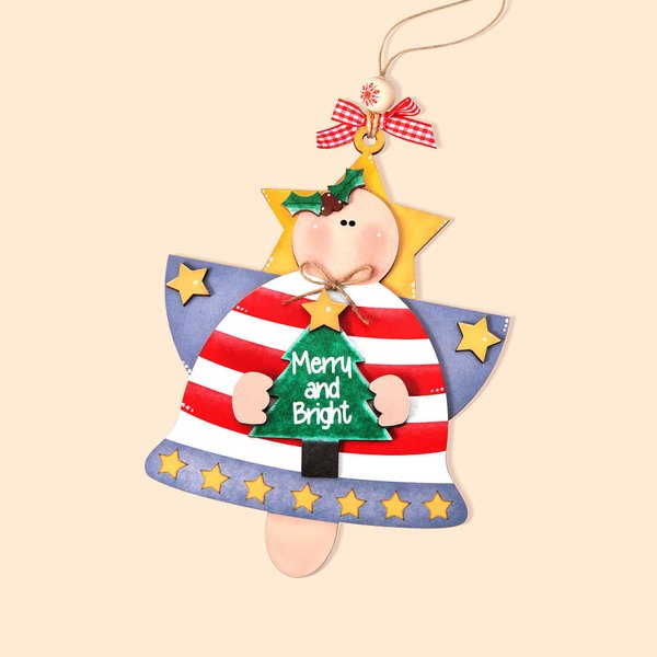 Gepersonaliseerd Kerstmis engel houten ornament Jingle Bell vorm vakantie thema opknoping ornament met kraal strikje kerstcadeau voor familie vriend k