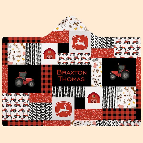 Personalisierte Traktor Farming Kapuzendecke mit Hut und Name Baby Dusche Geburtstag Weihnachten Geschenk für Baby Kind