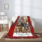 Gepersonaliseerde 4 foto's Collage Buffalo Plaid Zachte Deken Kerst Verjaardag Gift voor Vrienden Familie