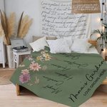 Personalised Watercolour Birth Flower Blanket with Name and Love Grows Here Quote Retro Home Decoration Birthday Gift for Mom Grandma