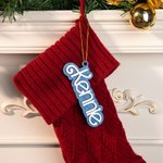 Personalised Sweets Style Glitter Wooden Stocking Tag with Name or Letter Cute Christmas Tree Hanging Decor for Doll Fashion Fans Pet Lovers