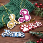 Personalised Sweets Style Glitter Wooden Stocking Tag with Name or Letter Cute Christmas Tree Hanging Decor for Doll Fashion Fans Pet Lovers