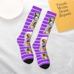 Calzini personalizzati colorati con collage di 5 foto Calzini alti fino al ginocchio Morbido comfort traspirante Regalo di Natale per gli amici della 