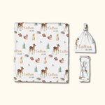 Personalizzato Natale Woodland Animal Baby Swaddling Set con il nome del bambino Compleanno Benvenuto Baby Shower Regalo per il neonato Madre