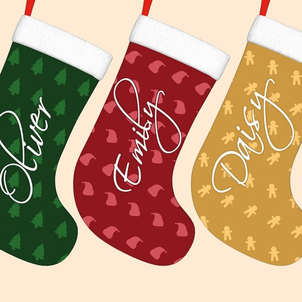 Personalizzato Gingerbread Man Santa Hat Calze di Natale con nome Decorazione casa regalo per la famiglia bambini