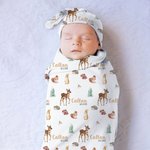 Personalizzato Natale Woodland Animal Baby Swaddling Set con il nome del bambino Compleanno Benvenuto Baby Shower Regalo per il neonato Madre