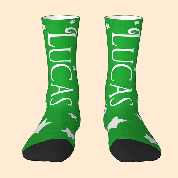 Gepersonaliseerde kleurrijke Snowflake Star Bow Crew Socks Kniehoge Sokken Zacht Comfort Ademend Sokken Kerstcadeau voor Familie Vrienden