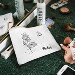 Sac de Maquillage Personnalisé avec Nom Signe Astrologique et Fleur de Naissance Cadeau Anniversaire Noël Mariage pour Mère Amies Sœurs