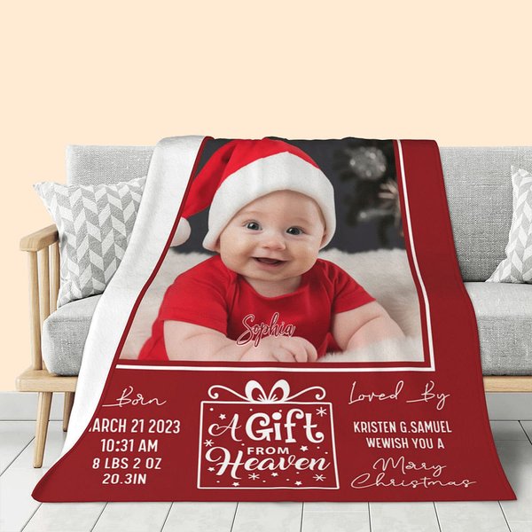 Personalised Gifts From Heaven Multi-Colour Soft Blanket with Texts and Photo Newborn Party Birthday Gifts for Baby Kid