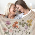 Personalised Watercolour Birth Flower Blanket with Name and Love Grows Here Quote Retro Home Decoration Birthday Gift for Mom Grandma
