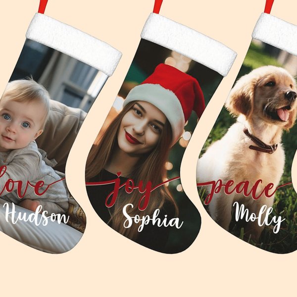 Medias de Navidad Personalizadas con Foto y Nombre Decoración del Árbol de Navidad Regalo para Niños Familia