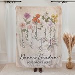 Personalised Watercolour Birth Flower Blanket with Name and Love Grows Here Quote Retro Home Decoration Birthday Gift for Mom Grandma