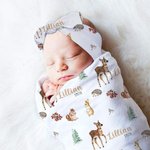 Personalizzato Natale Woodland Animal Baby Swaddling Set con il nome del bambino Compleanno Benvenuto Baby Shower Regalo per il neonato Madre