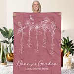 Couverture Flanelle Laine Personnalisée avec 1-8 Fleurs de Naissance et Noms Cadeau Anniversaire pour Maman Grand-Mère