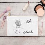Sac de Maquillage Personnalisé avec Nom Signe Astrologique et Fleur de Naissance Cadeau Anniversaire Noël Mariage pour Mère Amies Sœurs