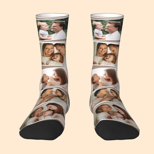 Chaussettes en Polyester Personnalisées avec Collage de 5 Photos Accessoire Confortable Cadeau de Noël et d'Anniversaire pour Famille et Amis