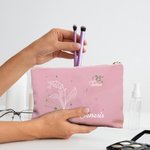 Sac de Maquillage Personnalisé avec Nom Signe Astrologique et Fleur de Naissance Cadeau Anniversaire Noël Mariage pour Mère Amies Sœurs