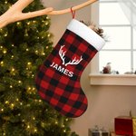 Personalizzato Buffalo Plaid Calza di Natale con nome Orso Alce Cervo Albero Antler Regalo di Natale per bambini Famiglia