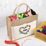 Personalized Knitting Love Jute Bag Knitter Storage Bag with 1-12 Children Names Gift for Mom Grandma Sewing Enthusiast
