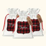 Sac de Noël personnalisé à double ruban de satin avec nom Cadeau de Noël pour les enfants