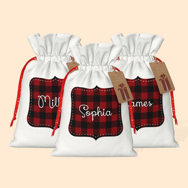 Bolsa de regalo con cordón de doble cinta de raso y nombre de búfalo personalizada para Navidad Regalo de Navidad para niños