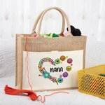 Personalized Knitting Love Jute Bag Knitter Storage Bag with 1-12 Children Names Gift for Mom Grandma Sewing Enthusiast